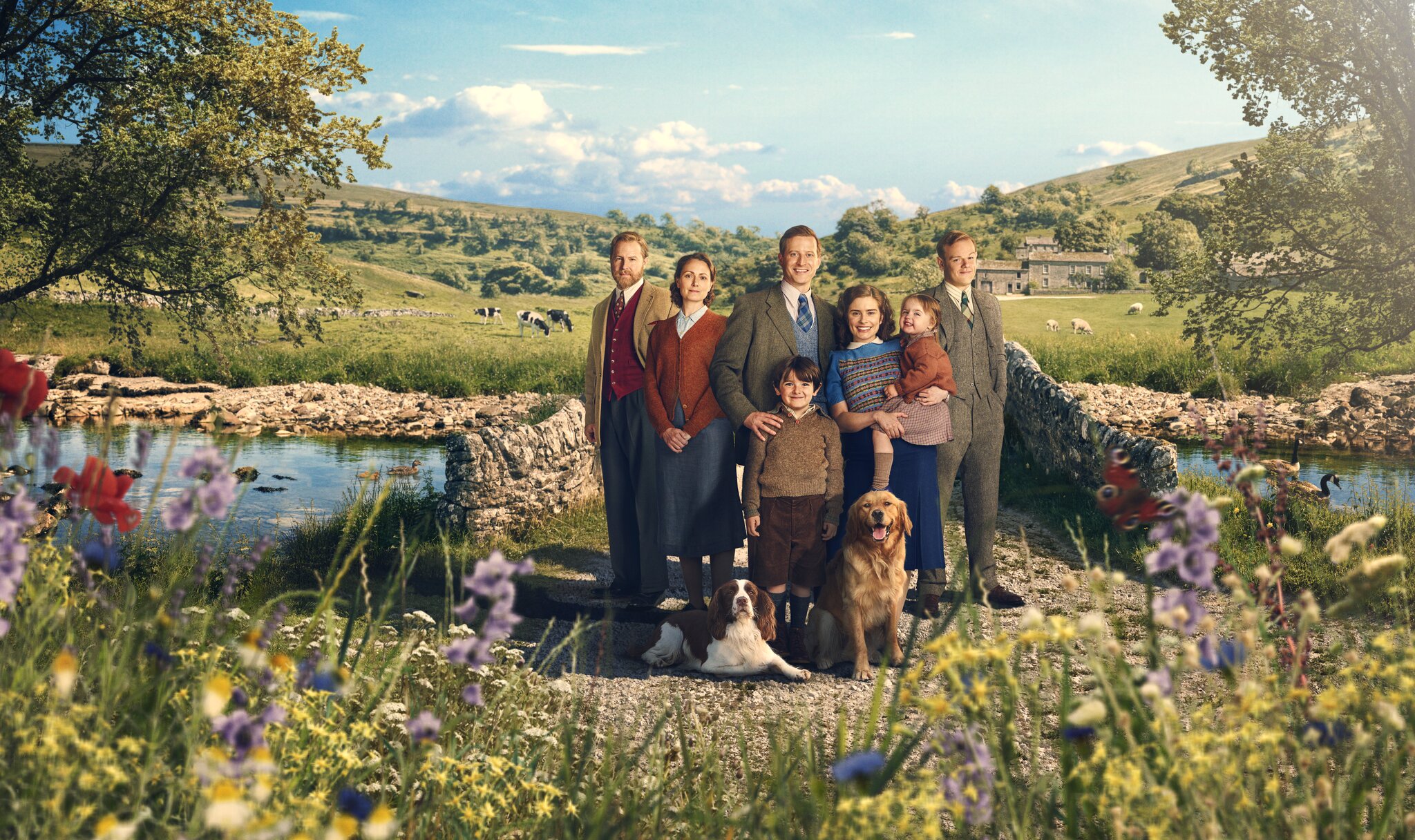 The Skeldale House family on a Dales bridge — All Creatures Great and Small series 7