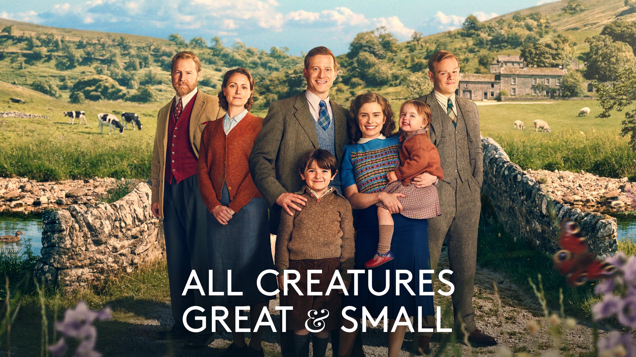 All Creatures Great & Small — the Skeldale House family on a Dales bridge, series 7 key art