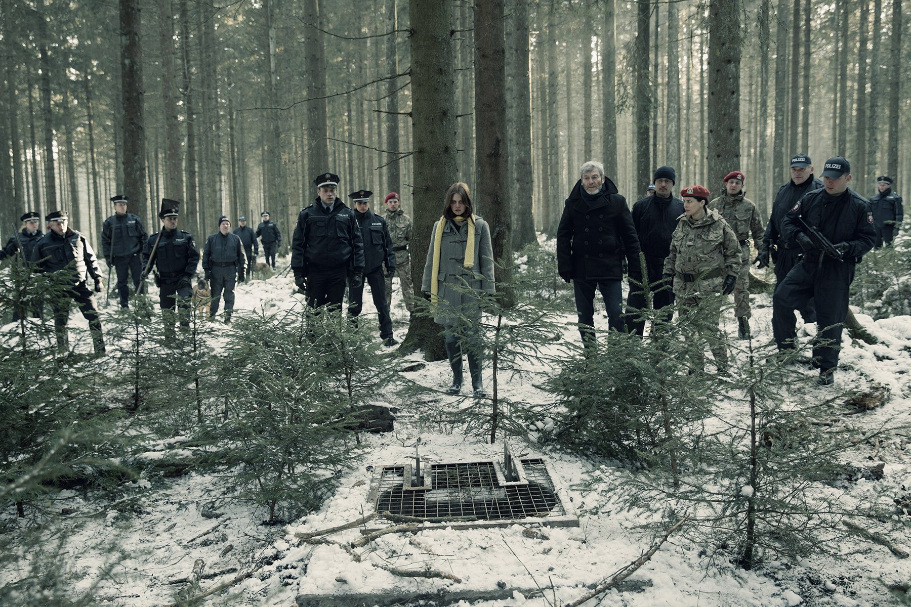 The search party in the forest in The Missing